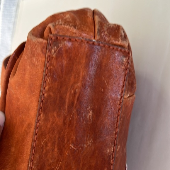 Fossil Vintage Leather Satchel Tote Shoulder Bag Brown Orange Distressed - Picture 4 of 14